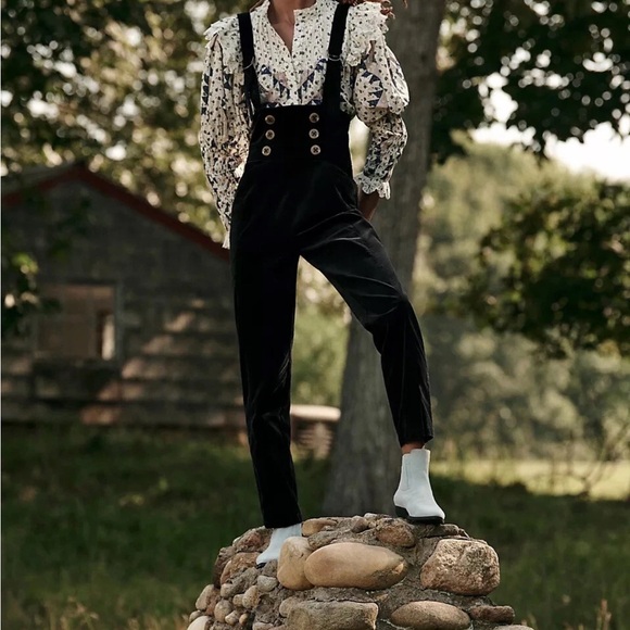 Anthropologie Buttoned Pinafore Corduroy Jumpsuit Black Size 4 - Picture 4 of 15